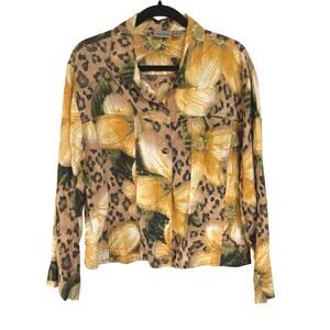 Chico's Linen Jacket Yellow Animal Print Floral Lightweight Maximalist XL